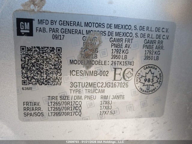 3GTU2MEC2JG167026 GMC Sierra K1500 Sle