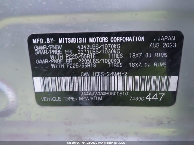 JA4AJVAWXRU600610 Mitsubishi Rvr Se/sel/noir/gt