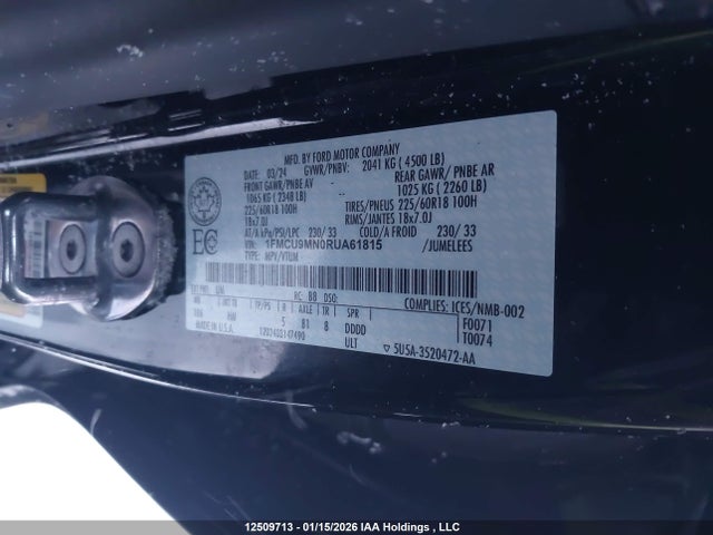12509713 :رقم المزاد ، 1FMCU9MN0RUA61815 vin ، 2024 Ford Escape St-line مزاد بيع