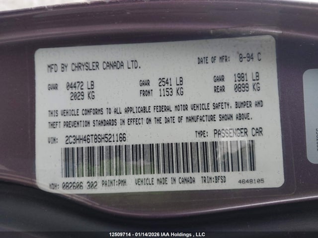 Aukcja sprzedaży 1995 Chrysler Intrepid, vin: 2C3HH46T8SH521166, numer aukcji: 12509714