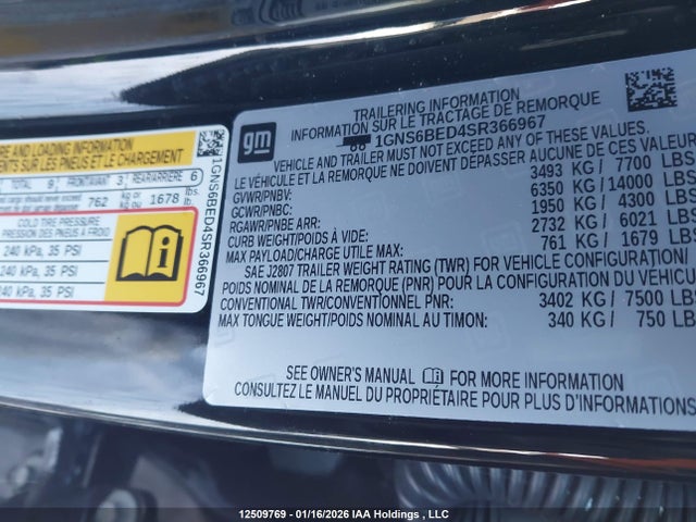 2025 Chevrolet Suburban Ls მანქანა იყიდება აუქციონზე, vin: 1GNS6BED4SR366967, აუქციონის ნომერი: 12509769
