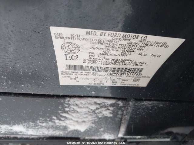 Продажа на аукционе авто 2012 Ford Taurus Limited, vin: 1FAHP2JWXCG117051, номер лота: 12509780