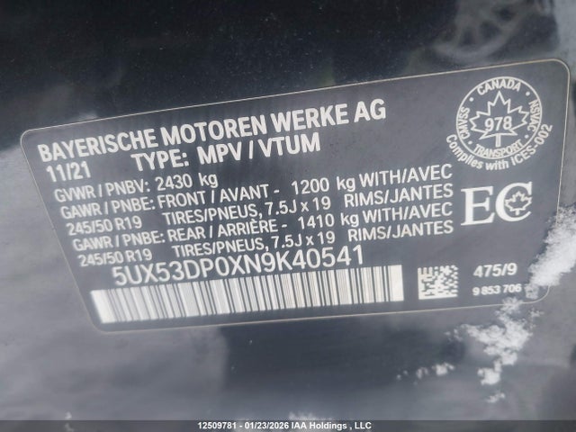 5UX53DP0XN9K40541 BMW X3 Xdrive30i