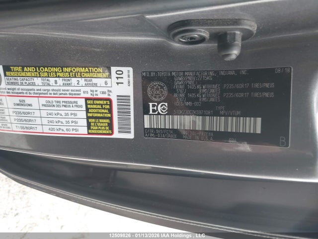 5TDKZ3DC7KS971081 Toyota SIENNA LE