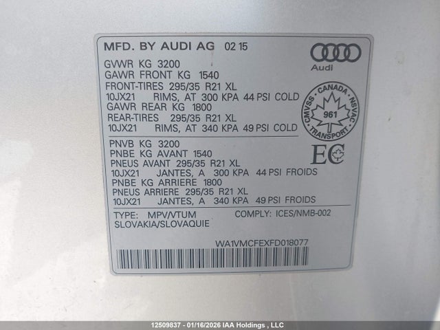 WA1VMCFEXFD018077 Audi Q7 Tdi/prestige