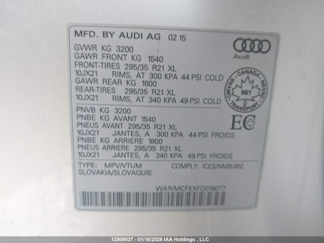 WA1VMCFEXFD018077 Audi Q7 Tdi/prestige
