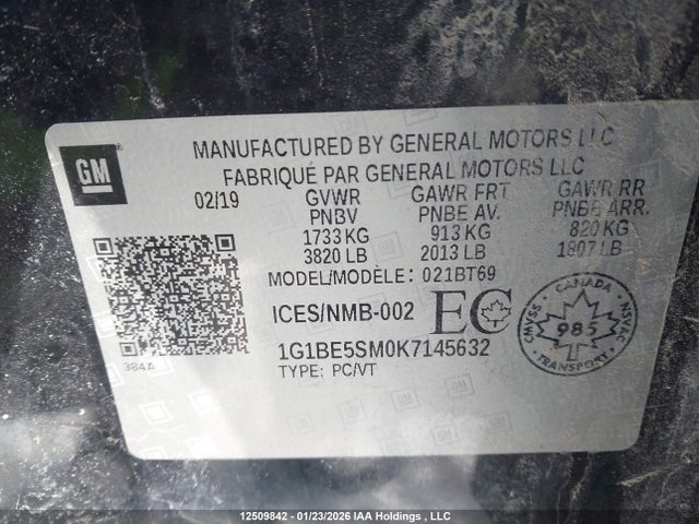 Chevrolet CRUZE LT 2019 1G1BE5SM0K7145632 Image 9