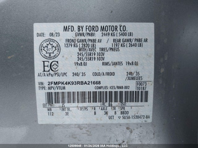 2024 Ford Edge Titanium მანქანა იყიდება აუქციონზე, vin: 2FMPK4K93RBA21668, აუქციონის ნომერი: 12509848