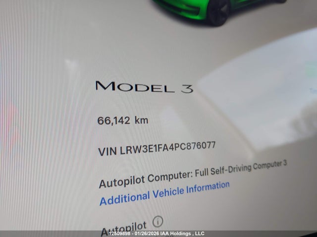 LRW3E1FA4PC876077 Tesla Model 3 Rwd