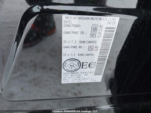 5N1DL0MM2KC564767 Infiniti Qx60 Luxe/pure