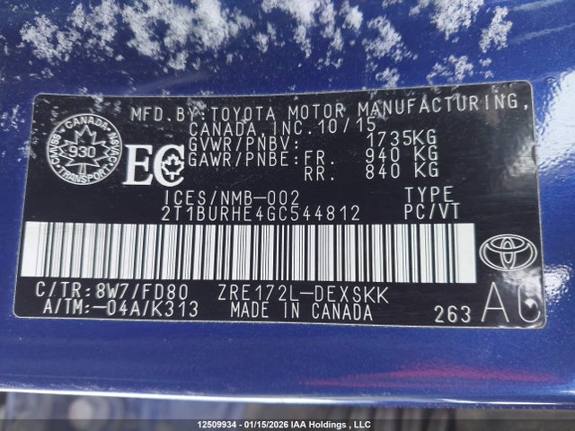 2T1BURHE4GC544812 Toyota Corolla S