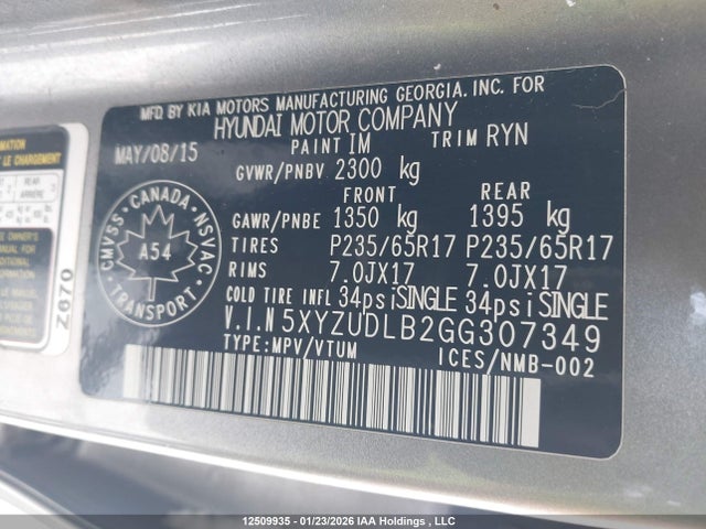 5XYZUDLB2GG307349 Hyundai Santa Fe Sport 2.4 Premium