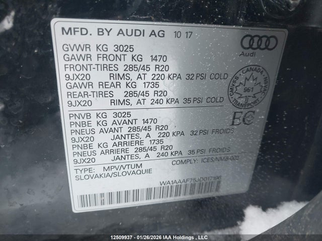 WA1AAAF75JD017196 Audi Q7 3.0t Komfort