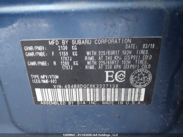 4S4BSDGC8K3327138 Subaru Legacy Outback