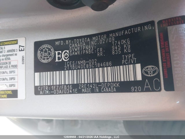 2009 Toyota Corolla Ce მანქანა იყიდება აუქციონზე, vin: 2T1BU40E89C184686, აუქციონის ნომერი: 12509958