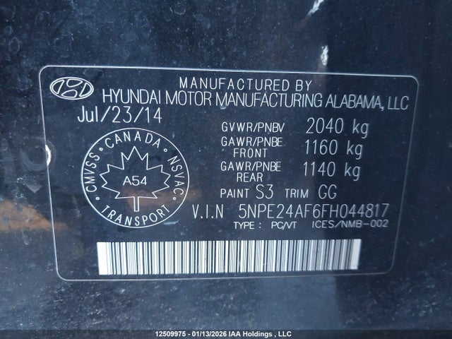 5NPE24AF6FH044817 Hyundai SONATA GL
