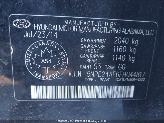 5NPE24AF6FH044817 Hyundai SONATA GL