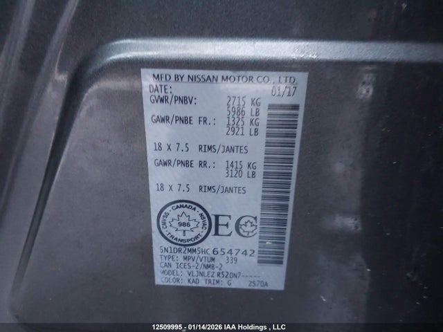 5N1DR2MM5HC654742 Nissan Pathfinder Platinum/s/sl/sv