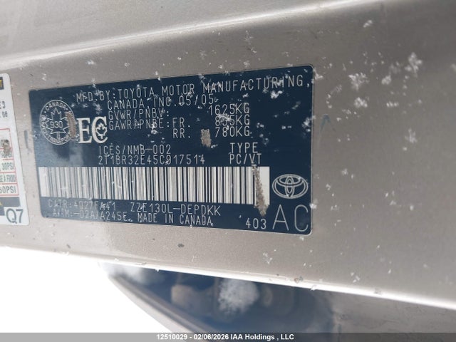 Aukcja sprzedaży 2005 Toyota Corolla Ce/le/sport, vin: 2T1BR32E45C917514, numer aukcji: 12510029