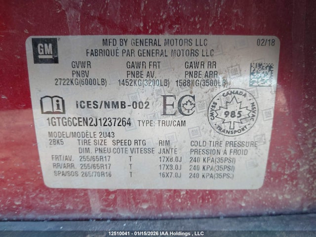 GMC CANYON SLE 2018 1GTG6CEN2J1237264 Image 9