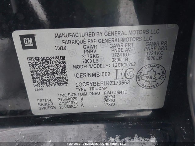 1GCRYBEF1KZ173663 Chevrolet Silverado K1500 Custom