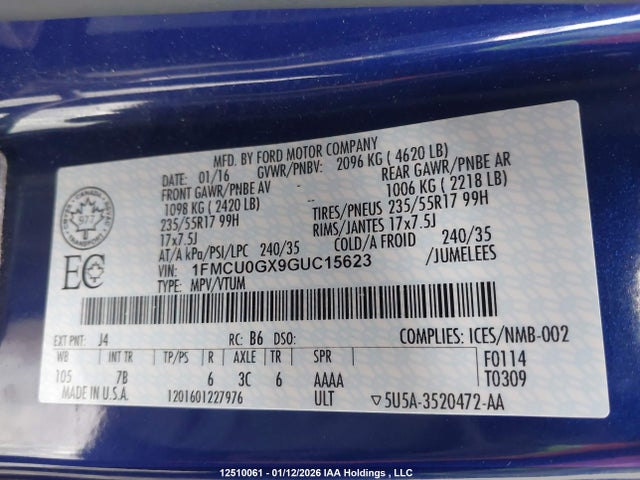 1FMCU0GX9GUC15623 Ford ESCAPE SE