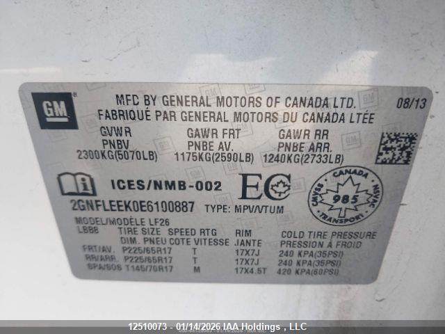 12510073 :رقم المزاد ، 2GNFLEEK0E6100887 vin ، 2014 Chevrolet Equinox Ls مزاد بيع