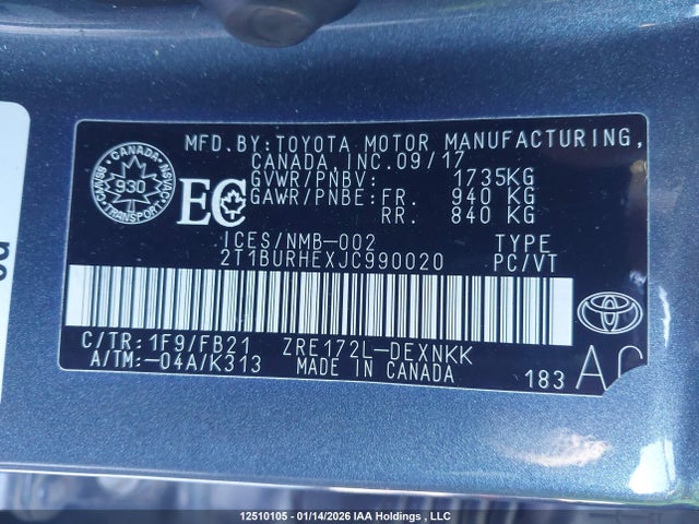 2T1BURHEXJC990020 Toyota COROLLA LE