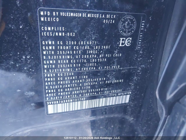 3VV8B7AX6RM131740 Volkswagen Tiguan Se R-line Black