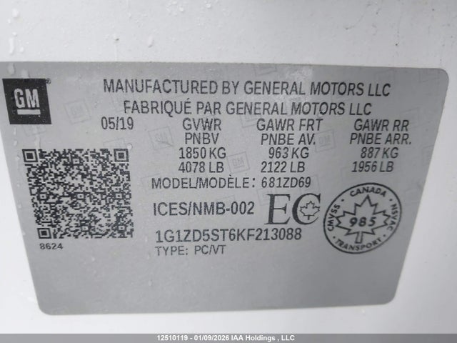 1G1ZD5ST6KF213088 Chevrolet MALIBU LT
