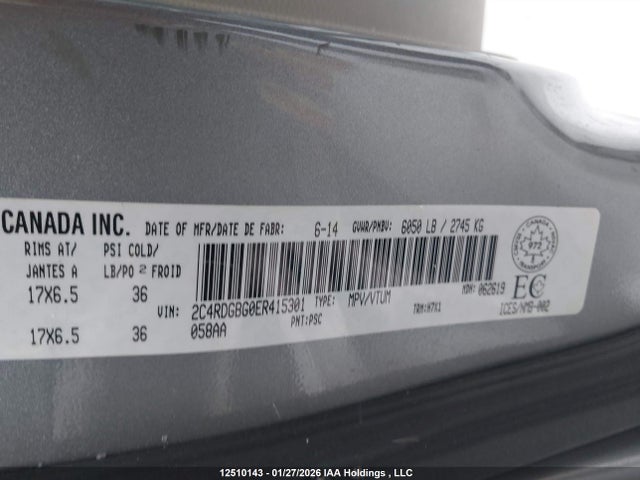 2014 Dodge Grand Caravan Se მანქანა იყიდება აუქციონზე, vin: 2C4RDGBG0ER415301, აუქციონის ნომერი: 12510143