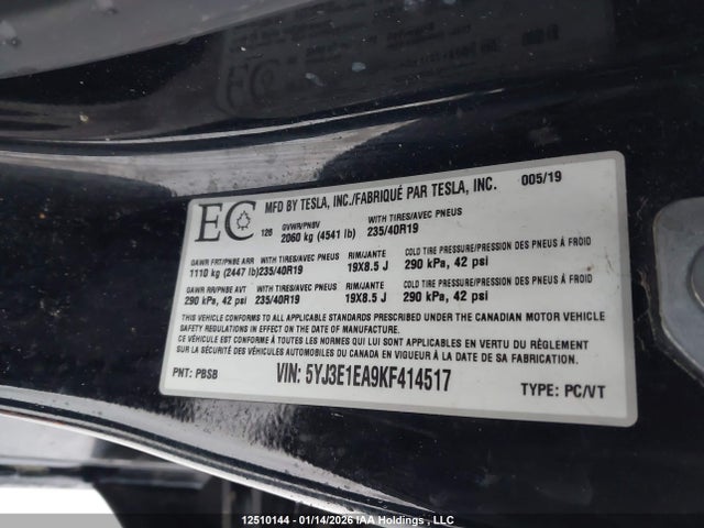 Tesla Model 3 Long Range/mid Range/standard Range/standard Range Plus 2019 5YJ3E1EA9KF414517 Image 9