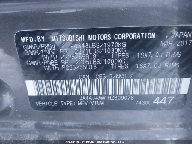 JA4AJ4AW1HZ609076 Mitsubishi Rvr Se Limited/gt