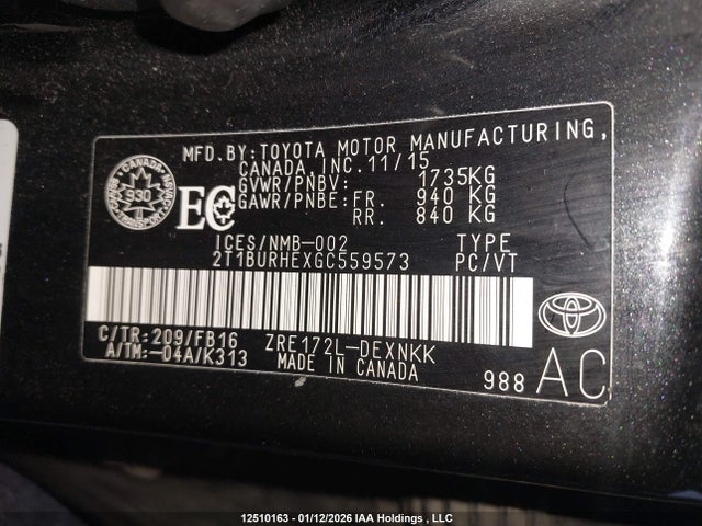 Toyota COROLLA CE/LE/S 2016 2T1BURHEXGC559573 Image 9
