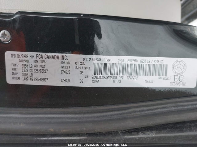Aukcja sprzedaży 2018 Dodge Grand Caravan Crew, vin: 2C4RDGDG8JR242649, numer aukcji: 12510165