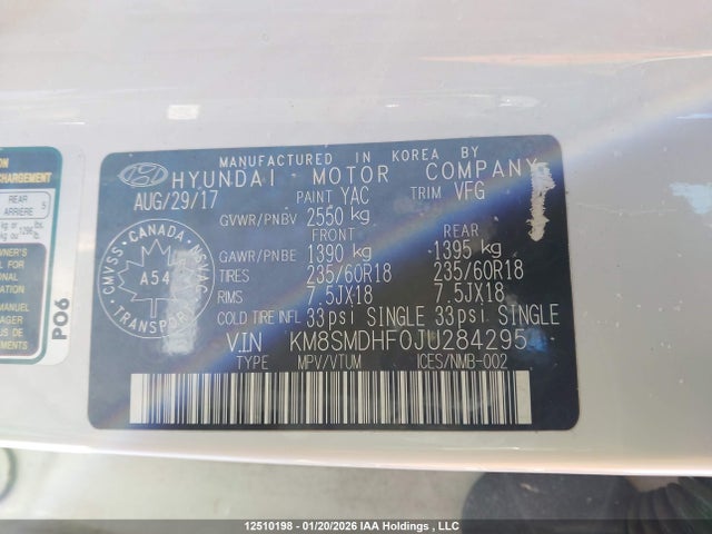 KM8SMDHF0JU284295 Hyundai SANTA FE XL