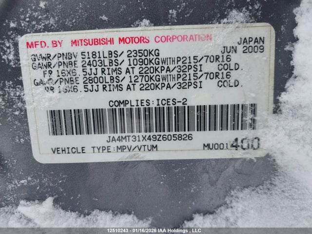 Продаж на аукціоні авто 2009 Mitsubishi Outlander Ls/xls, vin: JA4MT31X49Z605826, номер лоту: 12510243