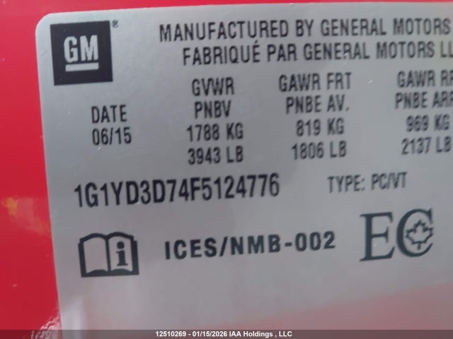1G1YD3D74F5124776 Chevrolet CORVETTE STINGRAY