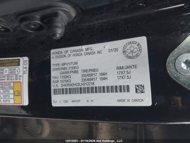 2HKRW2H22LH212218 Honda CR-V LX