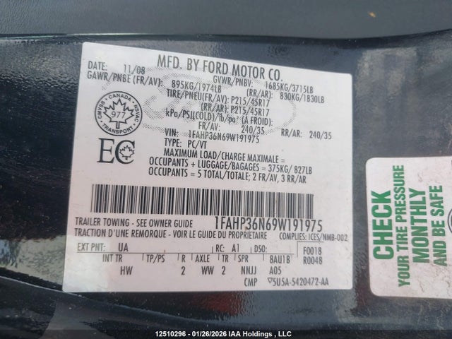 Продаж на аукціоні авто 2009 Ford Focus Ses, vin: 1FAHP36N69W191975, номер лоту: 12510296