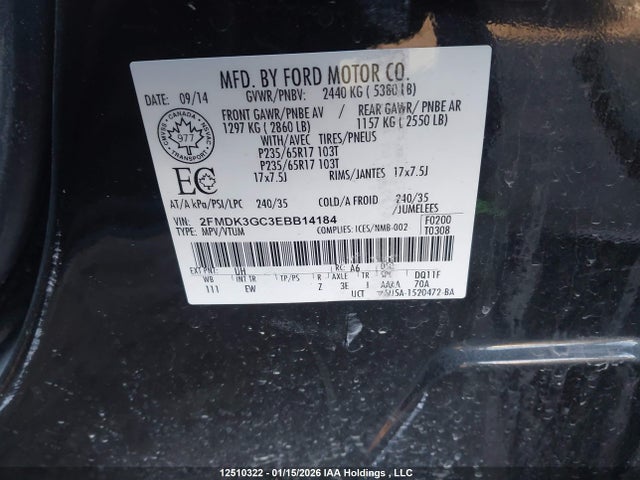 2FMDK3GC3EBB14184 Ford EDGE SE