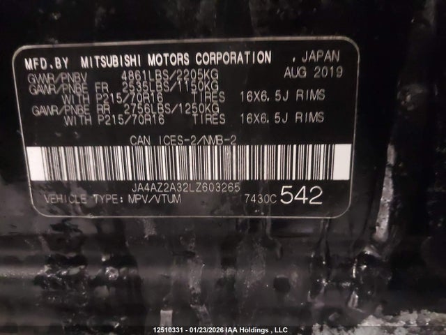 2020 Mitsubishi Outlander Es მანქანა იყიდება აუქციონზე, vin: JA4AZ2A32LZ603265, აუქციონის ნომერი: 12510331