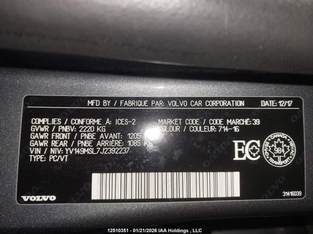 YV149MSL7J2392237 Volvo V60 T6 Dynamic