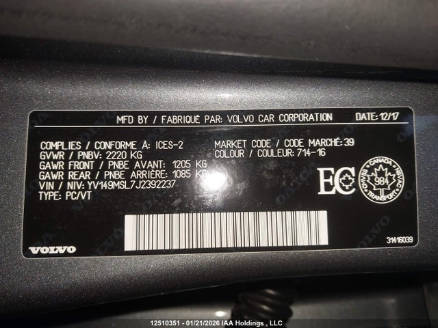 YV149MSL7J2392237 Volvo V60 T6 Dynamic