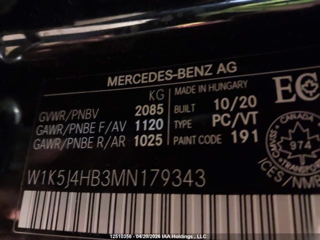 W1K5J4HB3MN179343 Mercedes-Benz Cla 250 Coupe 4matic