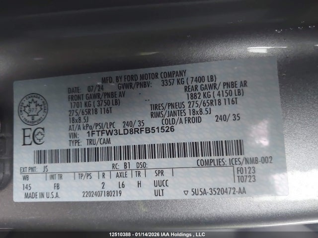 Ford F150 Xlt 2024 1FTFW3LD8RFB51526 Image 9