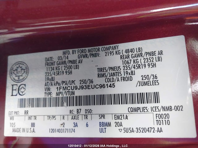 1FMCU9J93EUC96145 Ford Escape Titanium