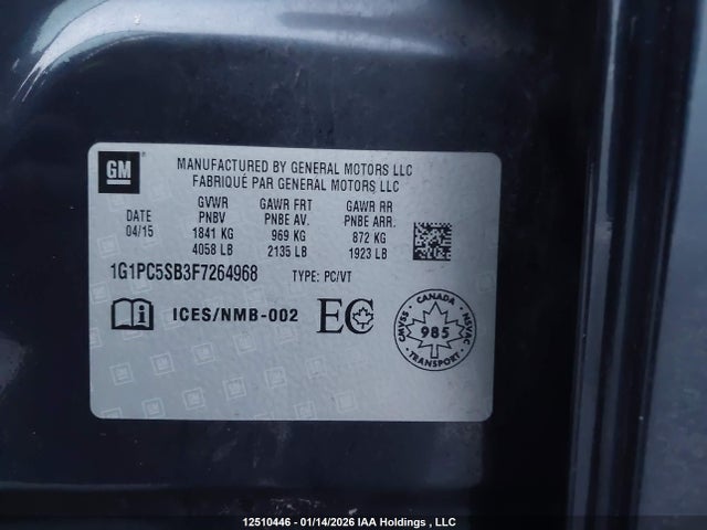 1G1PC5SB3F7264968 Chevrolet Cruze 1lt