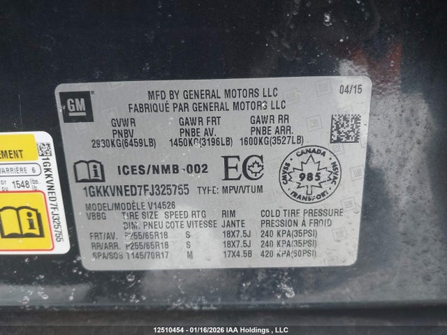 1GKKVNED7FJ325755 GMC Acadia Sle1