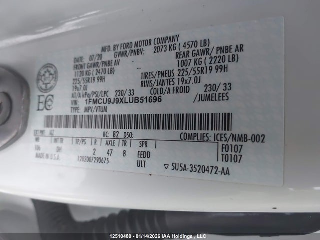 1FMCU9J9XLUB51696 Ford Escape Titanium